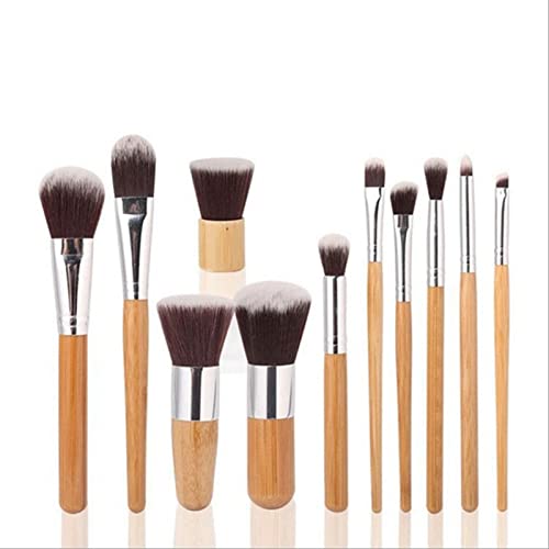 11pcs Make -up -Bürsten Bambusgriff Aluminiumrohr Nylon Wolle Tragbarer Aufbewahrungsbeutel Professionelle Kosmetikbürsten von Generic