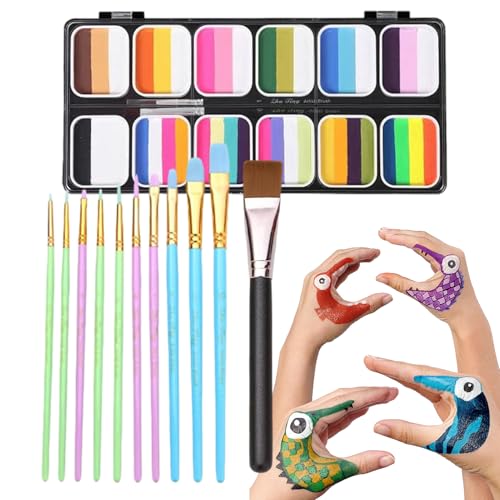 12 Farben Gesichts- und Körpermalset – Regenbogen-Gesichtsmalpalette, abwaschbares Make-up | Professionelles Körperkunst-Malset für Männer, Kostümmake-up, Halloween, Cosplay, , hautfreundliche 12 Farben Gesichts- und Körpermalset – Regenbogen-Gesichtsmalpalette, abwaschbares Make-up | Professionelles Körperkunst-Malset für Männer, Kostümmake-up, Halloween, Cosplay, , hautfreundliche von Generic