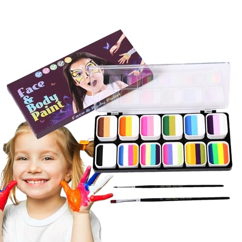 12 Farben Gesichts- und Körpermalset – Regenbogen-Gesichtsmalpalette, abwaschbares Make-up | Professionelles Körperkunst-Malset für Männer, Kostümmake-up, Halloween, Cosplay, , hautfreundliche von Generic