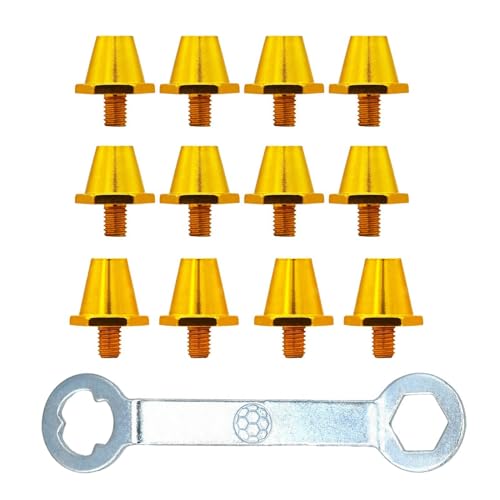 12 Stück Fußballschuh-Spikes, Ersatzspikes, Bahnspikes, Fußballschuhstollen für den Wettkampf, 11mm 13mm, Gold mit Schraubenschlüssel von Generic