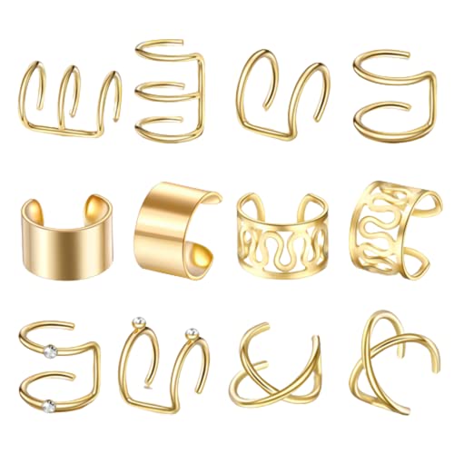 12-teiliges Set Mode Gold Farbe Ohr Manschetten Blatt Clip Ohrringe für Frauen Kletterer kein Piercing Fake-Knorpel Ohrring Zubehör Geschenk von Generic