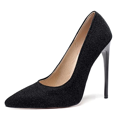 12.5CM/4.9IN Damen Spitzschuh High Heel Pumps Slip-On Party Schuhe Kleid Schuhe Abschlussball Party Hochzeit Braut Pumps Outdoor Büro Schuhe (Schwarz 2.5 UK) von Generic