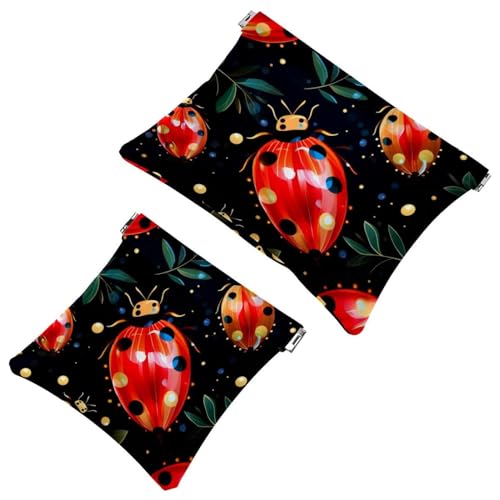 1222 Schrapnell-Beutel für Geldbörse, roter Marienkäfer mit sieben Sternen, wasserdichte Make-up-Tasche, tragbare Tasche für Frauen, Geschenke, 2 Stück, Mehrfarbig 09, A：7.1x5.8in/18x14.8cm，B von Generic