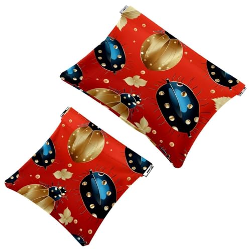 1288 Schrapnellbeutel für Geldbörse, rote sieben Sterne, Marienkäfer, wasserdichte Make-up-Tasche, tragbare Tasche für Frauen, Geschenke, 2 Stück, Mehrfarbig 05, A：7.1x5.8in/18x14.8cm，B:4.7x4.5in von Generic