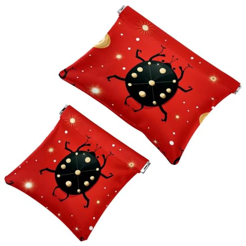 1321 Schrapnell-Tasche für Geldbörse, Motiv: Marienkäfer mit sieben Sternen, wasserdicht, tragbare Tasche für Damen, 2 Stück, Mehrfarbig 07, A：7.1x5.8in/18x14.8cm，B:4.7x4.5in/12x11.5cm von Generic