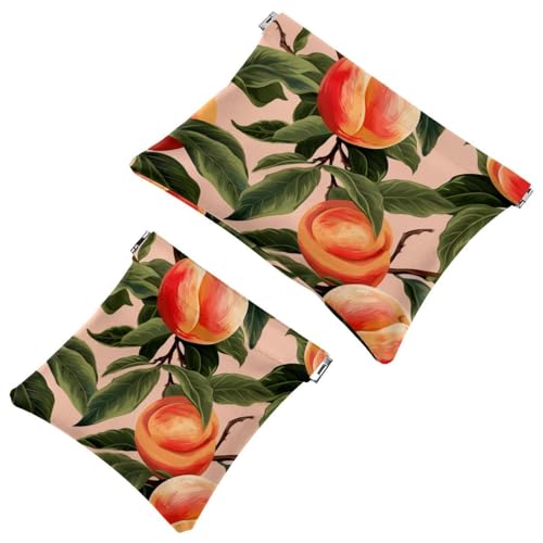 1321 Schrapnellbeutel für Geldbörse, Pfirsiche und grüne Blätter, wasserdichte Make-up-Tasche, tragbare Tasche für Damen, Geschenke, 2 Stück, Mehrfarbig 07, A：7.1x5.8in/18x14.8cm，B:4.7x4.5in/12x11.5cm von Generic