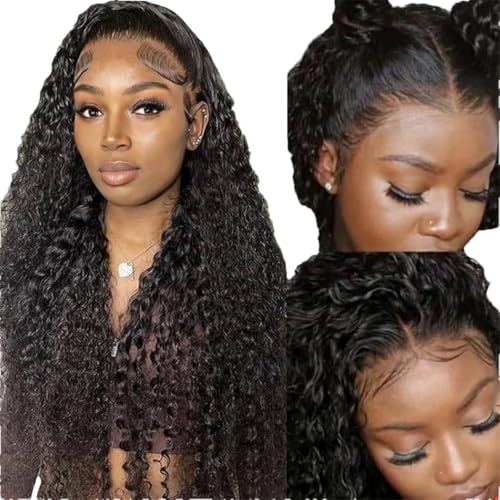 13X4 HD Front Perücke Für Damen, Lockiges Echthaar, Langes Remy-Haar, Transparente Lace-Perücke Für Tief Gewellte Textur von Generic