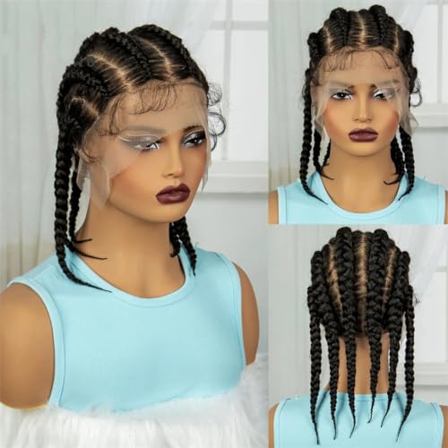 14 Zoll Transparente Synthetische Volle Spitze Geflochtene Perücken Kurze Spitze Frontal Perücken Für Schwarze Frauen Twist Knotenlose Box Spitze Perücken von Generic