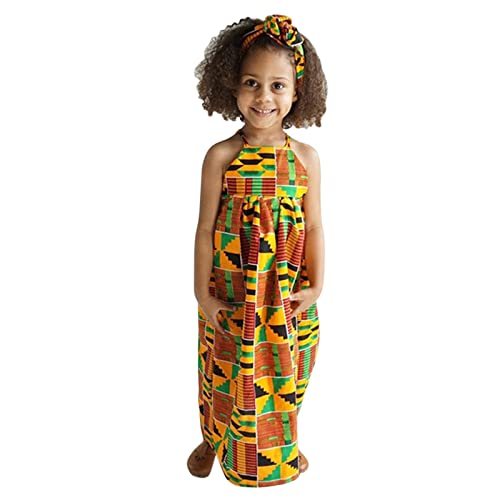 15 Jahre Stil traditionelles ärmelloses Prinzessinnenkleid afrikanische Baby-Kleinkind-Outfits Stirnband Dashiki Strap Ankara Mädchen rückenfreie Kleider Mädchenkleider Karierter Minirock Damen von Generic