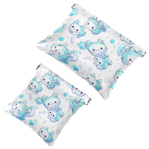 1552 Schrapnellbeutel für Geldbörse, süßes Cartoon-Kätzchen, wasserdichte Make-up-Tasche, tragbare Tasche für Frauen, Geschenke, 2 Stück, Mehrfarbig 04, A：7.1x5.8in/18x14.8cm，B:4.7x4.5in/12x11.5cm von Generic