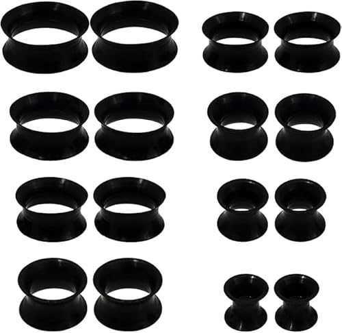 16 Stück Silikon Ohr Tunnel Plug, Hollow Silikon Tunnel Plugs Weich Silicone Double Flared Flexible Stretching Expander 6-20mm Ohr Expander Piercing für Männer Frauen (Schwarz-Extra Weich) von Generic