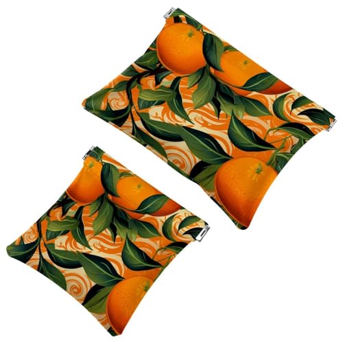 1849 Schrapnellbeutel für Geldbörse, frische Blumen und Orangen, wasserdichte Make-up-Tasche, tragbare Tasche für Damen, Geschenke, 2 Stück, Mehrfarbig 07, A：7.1x5.8in/18x14.8cm，B:4.7x4.5in/12x11.5cm von Generic