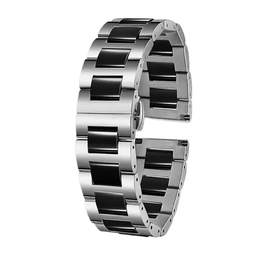 18mm 20mm 22mm Keramik Stahlband for Damen Herren SmartWatch Armbänder(C Silver Black_18mm) von Generic