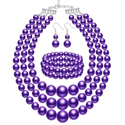 1920er Jahre Big Pearl Halskette Armband und Ohrring Hochzeit Faux Pearls Schmuck Set Multi -Strang Simulierte Perlenkette von Generic