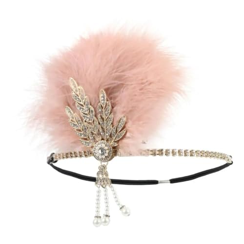 1920er Jahre Haarband Feder Flapper Stirnband Vintage Kostüm Kopfschmuck Party Feder Haarband für Damen, Nude Rosé, Einheitsgröße von Generic