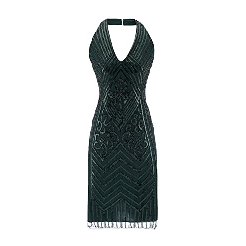 1920er Kleider Damen Neckholder Flapper Charleston Kleid 20er Jahre Gatsby Pailletten Quasten Saum Cocktail Flapper Abschlussballkleid Abendkleid Cocktail Party Kostüm Kleid von Generic