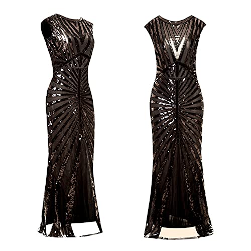 1920s Kleid Damen - Kurz Ärmel Rund Ausschnitt Flapper Kleid 20er Jahre Paillettenkleider Great Gatsby Cocktail Party Damen Fasching Kostüm Kleid Frauen Abendkleider Elegant Retro Länge Knöchel Kleid von Generic