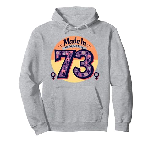 1973 Peace Birthday im Retro-Stil, komplett mit Originalteilen gefertigt, für Damen Pullover Hoodie, Unisex für Erwachsene, Grau Meliert, XL von Generic