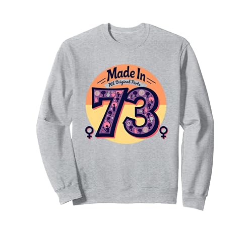 1973 Peace Birthday im Retro-Stil, komplett mit Originalteilen gefertigt, für Damen Sweatshirt, Unisex für Erwachsene, Grau Meliert, S von Generic