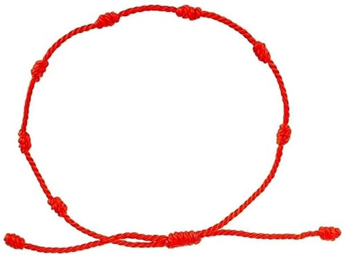 1pc 7 Knoten rotes Kordelarmband verstellbares rotes Kordelseil Knöchelarmband handgemachte Amulettstrang Fadenschnur Schmuckzubehör viel Glück Verarbeitete Mode von Generic