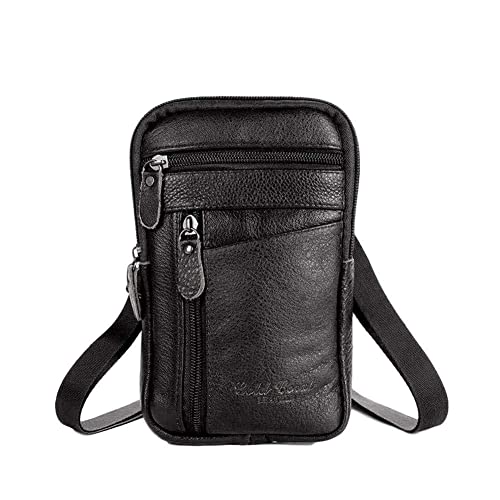 1pc Mehrzweck Casual Männer Leder Telefon Tasche Gürtel Tasche Taille Geldbörse Pack Mode Crossbody Reißverschluss Diebstahl Umhängetasche, Schwarz von Generic