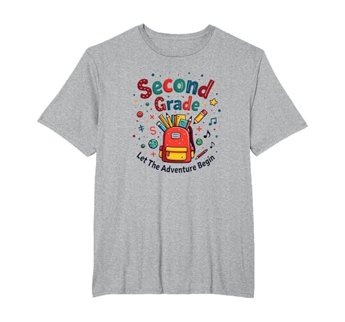 1st Day of 2nd Grade Adventure Begins School Supplies Fun T-Shirt, Herren Große Größen, Grau Meliert, 4X Tall von Generic