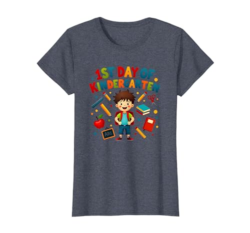 1st Day of Kindergarten Boy Meilenstein Schulbedarf T-Shirt, Damen, Blau Meliert, XS 1st Day of Kindergarten Boy Meilenstein Schulbedarf T-Shirt, Damen, Blau Meliert, XS von Generic