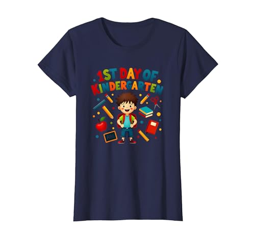 1st Day of Kindergarten Boy Meilenstein Schulbedarf T-Shirt, Damen, Marineblau, XS 1st Day of Kindergarten Boy Meilenstein Schulbedarf T-Shirt, Damen, Marineblau, XS von Generic