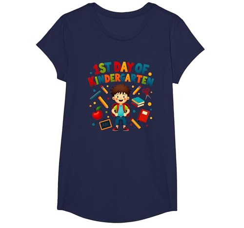1st Day of Kindergarten Boy Meilenstein Schulbedarf T-Shirt, Girls, Marineblau, XS 1st Day of Kindergarten Boy Meilenstein Schulbedarf T-Shirt, Girls, Marineblau, XS von Generic