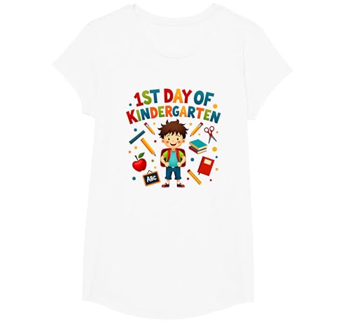 1st Day of Kindergarten Boy Meilenstein Schulbedarf T-Shirt, Girls, Weiß, XS 1st Day of Kindergarten Boy Meilenstein Schulbedarf T-Shirt, Girls, Weiß, XS von Generic