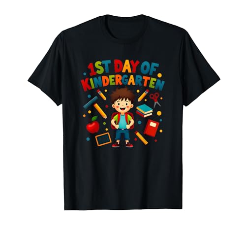 1st Day of Kindergarten Boy Meilenstein Schulbedarf T-Shirt, Herren, Schwarz, L von Generic