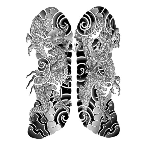 2 PCS Temporary Tattoos Double Dragon Cardigan Kräutersaft Tattoo Sticker Männer Wasserdicht Langlebig Großes Muster Simulation Tattoo Semi-Permanent von Generic