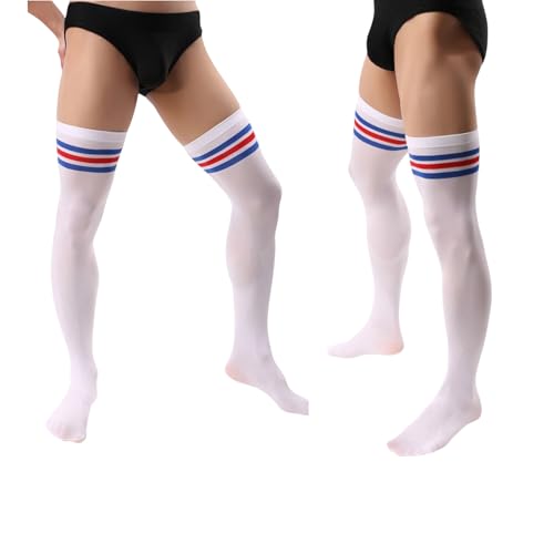 2 Paar Herren Sissy Overknee Socken Femboy Oberschenkelhohe Strümpfe für Cross-Dressing Erkunden Sie Ihre feminine Seite., Weiss/opulenter Garten, 34 EU von Generic