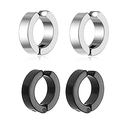 2 Paar Ohrringe aus Edelstahl für Frauen und Männer Punk Silver Hoop Circle Piercing Clip Ohrring von Generic