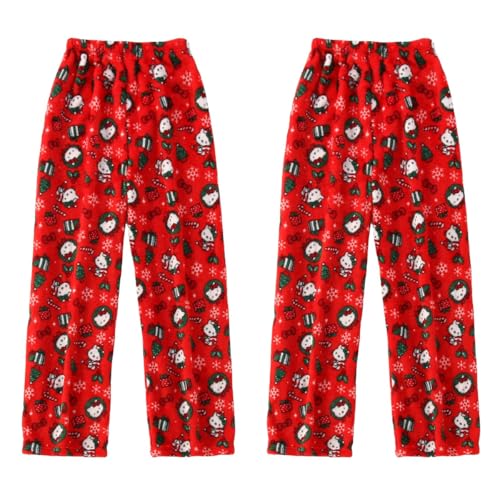 2 Pack Hello Kἰtty Pyjama Hose Weihnachten, Damen Schlafanzughose Hosen Lang Flanell Damen Schlafhose Weich Pyjamas Anime Y2K Bequeme Warme Pyjamahose Ideal zum Schlafen Lounge von Generic