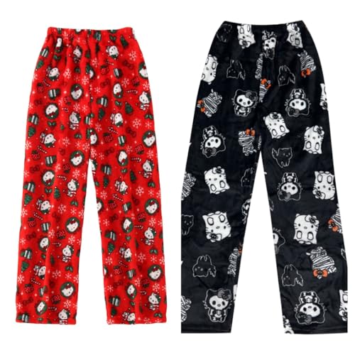 Mintunat Neueste Hello Kἰtty Pyjama Hose Damen Schlafanzughose Hosen Lang Flanell Damen Schlafhose Weich Pyjamas Anime Y2K Bequeme Warme Pyjamahose Ideal zum Schlafen Lounge von Generic