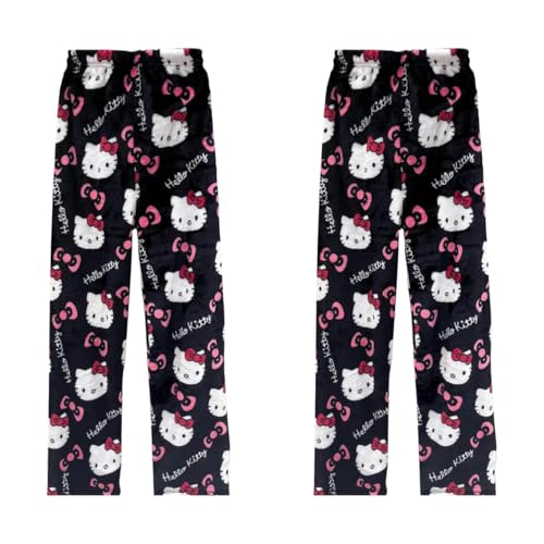 2 Pack Hello Kἰtty Pyjama Hose Weihnachten, Damen Schlafanzughose Hosen Lang Flanell Damen Schlafhose Weich Pyjamas Anime Y2K Bequeme Warme Pyjamahose Ideal zum Schlafen Lounge von Generic
