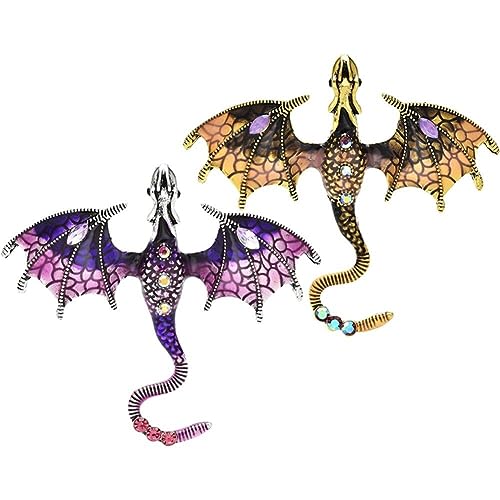 2 Pcs Emaille Brosche Pin Vintage Und Fliege Dragon Brosche Revers Pin Kleidung Hutbeutel Accessoires Für Männer Und Frauen von Generic