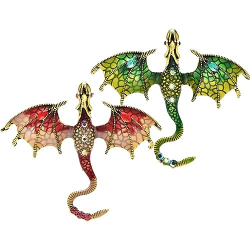 2 Pcs Emaille Brosche Pin Vintage Und Fliege Dragon Brosche Revers Pin Kleidung Hutbeutel Accessoires Für Männer Und Frauen von Generic