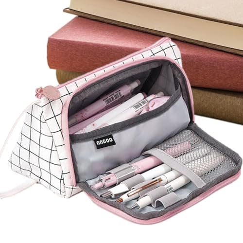 2 Pcs Reißverschluss-Federmäppchen, Federmäppchen-Organizer - Aufbewahrungstasche mit Reißverschluss im Karierten Design,Canvas-Make-up-Halter, multifunktionaler Organizer für die Schule von Generic