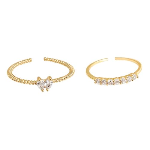 2 STK. Vintage Herz Zirkon Verstellbarer offener Ring Minimalistisches Einzigartiges Design Eleganter Schmuck für Frauen von Generic