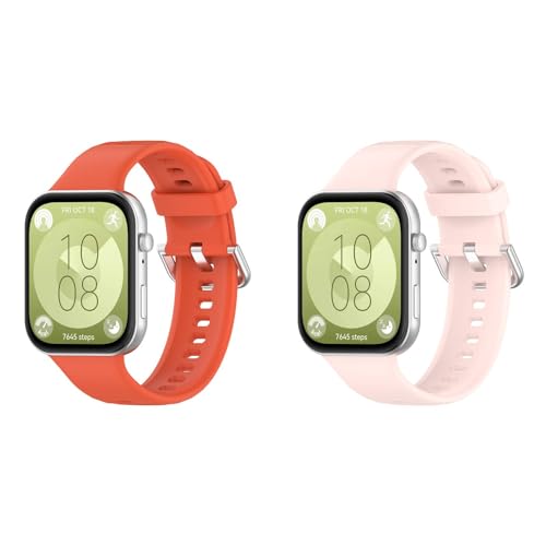 2 Stück Armbänder Kompatibel mit Huawei Watch Fit 3 Armband für Damen Herren,Weiches Silikon Ersatzarmband Sportarmband Uhrenarmband für Huawei Watch Fit 3 Smartwatch (Orange + Rosa) von Generic