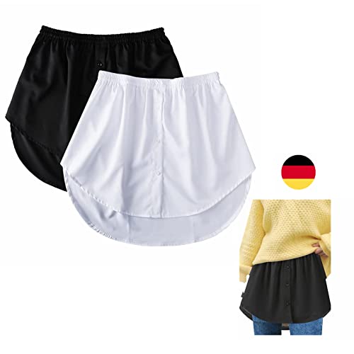 2 Stück Damen Mini Unterrock Lower Skirt Sweep Hemd Verlängerung Rock mit Knöpfen Hemdverlängerung Layering Top Unterer (WH+BK,M) von Generic
