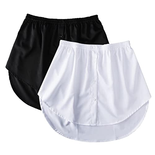 2 Stück Damen Mini Unterrock Lower Skirt Sweep Hemd Verlängerung Rock mit Knöpfen Hemdverlängerung Layering Top Unterer (WH+BK,S) von Generic