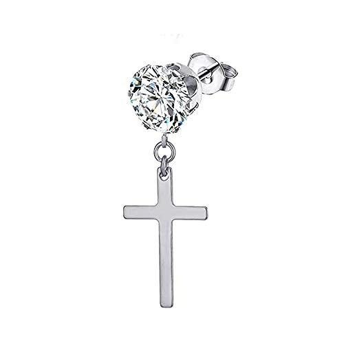 2 Stück Edelstahl Kreuz Dangle Hinged Hoop Ohrringe Ohrstecker Piercing CZ Stud für Männer Frauen Silber Gold Ton von Generic