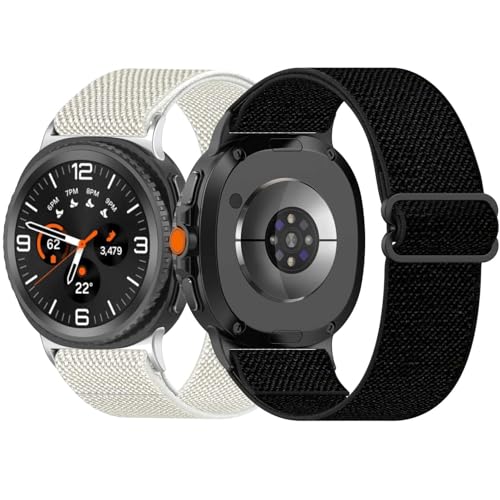 2 Stück Elastische Uhrenarmbänder Kompatibel mit Samsung Galaxy Watch 8 44mm 40mm Armband, Verstellbares Dehnbares Nylon Sport Atmungsaktive Ersatzarmband für Herren Damen (Schwarz/Beige) von Generic