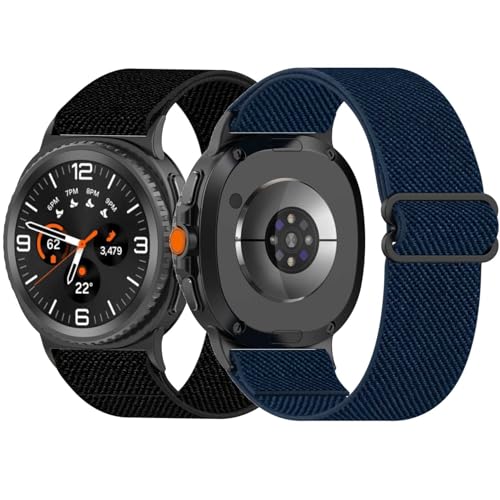 2 Stück Elastische Uhrenarmbänder Kompatibel mit Samsung Galaxy Watch 8 Classic Armband, Verstellbares Dehnbares Nylon Sport Atmungsaktive Ersatzarmband für Herren Damen (Schwarz/Blau) von Generic