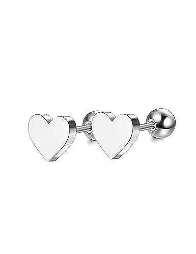 2 Stück Frauen Edelstahl Herz Form Liebe Schraube Ohrringe Piercing Schmuck Tragus Ohrringe Knorpel Helix Ohr Knochen Nagel von Generic