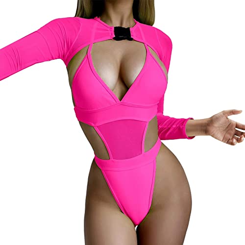 2 Stück Frauen Rave Outfits Neon Body Crop Top Langarm Mesh mit Schnalle für Festival Club Party Damen Kleidung Unter 5 von Generic