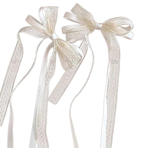 2 Stück Frauen Spitze Bowtie Haar Clips Spitze Haar Bögen Clips mit langen Schwanz Süße Stoff Haarnadeln Trend ige lange Band Stirnbänder, entzückende Haars pangen für Damen und Mädchen von Generic